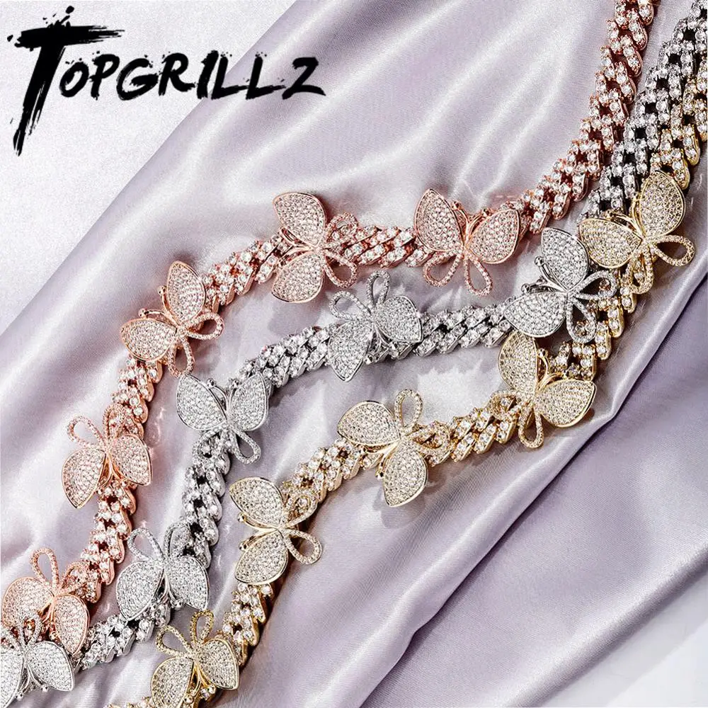 

TOPGRILLZ 12 мм новое женское ожерелье с вращающейся бабочкой миниатюрное ожерелье из кубического циркония в стиле хип-хоп рок ювелирные изделия