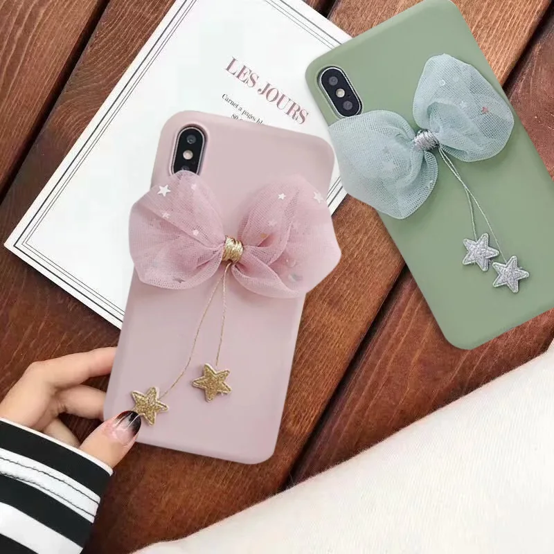 Модный чехол для iPhone 11 Pro XS MAX XR X 7 8 6 6s Plus с подвеской в виде звездного банта мягкий