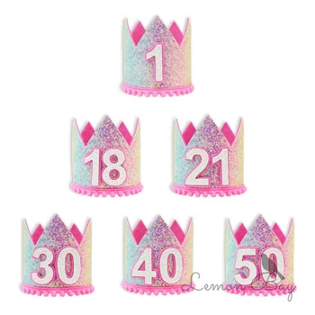 

18 21 30 40 50 Happy Birthday Cake Topper Cute One Headwear Gradient Pink Crown Cake Hat For Birthday Party Cake Decorations