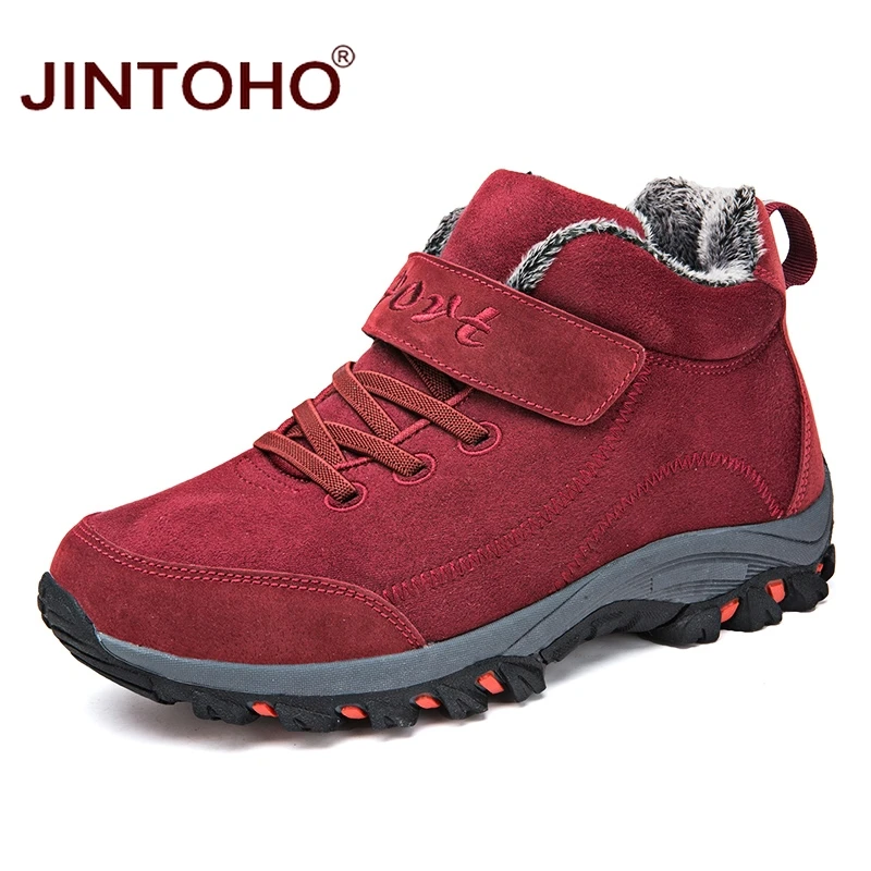 JINTOHO/зимняя обувь унисекс; модные зимние кроссовки; кожаные мужские Ботильоны; теплые зимние ботинки; Повседневная зимняя обувь; зимняя обувь - Цвет: red
