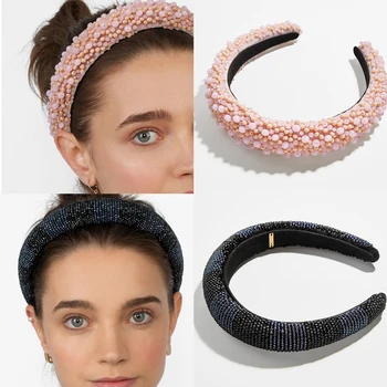 

Ladyfirsy Cute Pink Bead Headband 2019 New Charm Girls Wedding Travel Rhinestone Statement Simple Hairband Accessories Wholesale