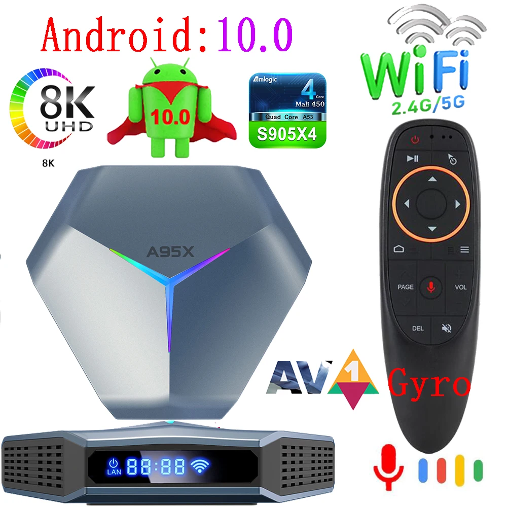 Decodificador A95X F4 Amlogic S905X4, dispositivo de TV inteligente, Android 10, 4K, HD, YouTube, 5G, Wifi, luz RGB, 2021, supervelocidad de alto rendimiento