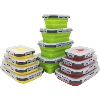 

New Arrival 4 PCS Silicone Lunch Box Collapsible Food Storage Container Microwave Safe Suitable For Home School Office