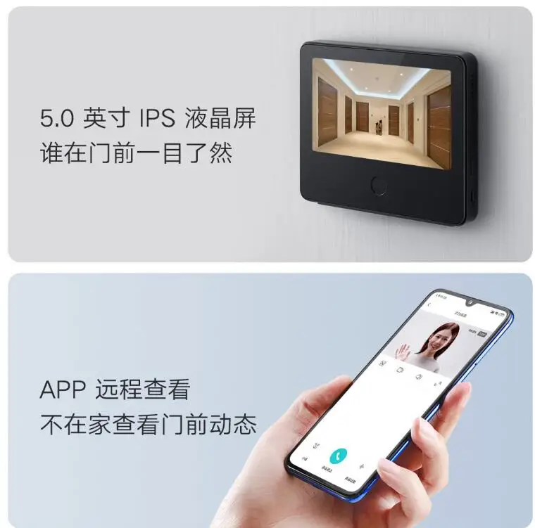 Xiaomi MIJIA 1080P 161° FHD Wireless Smart Cat-eye Video Doorbell with 5inch Touch Screen AI Face & PIR Movement Detection 5000mAh Rechargable Battery (3)