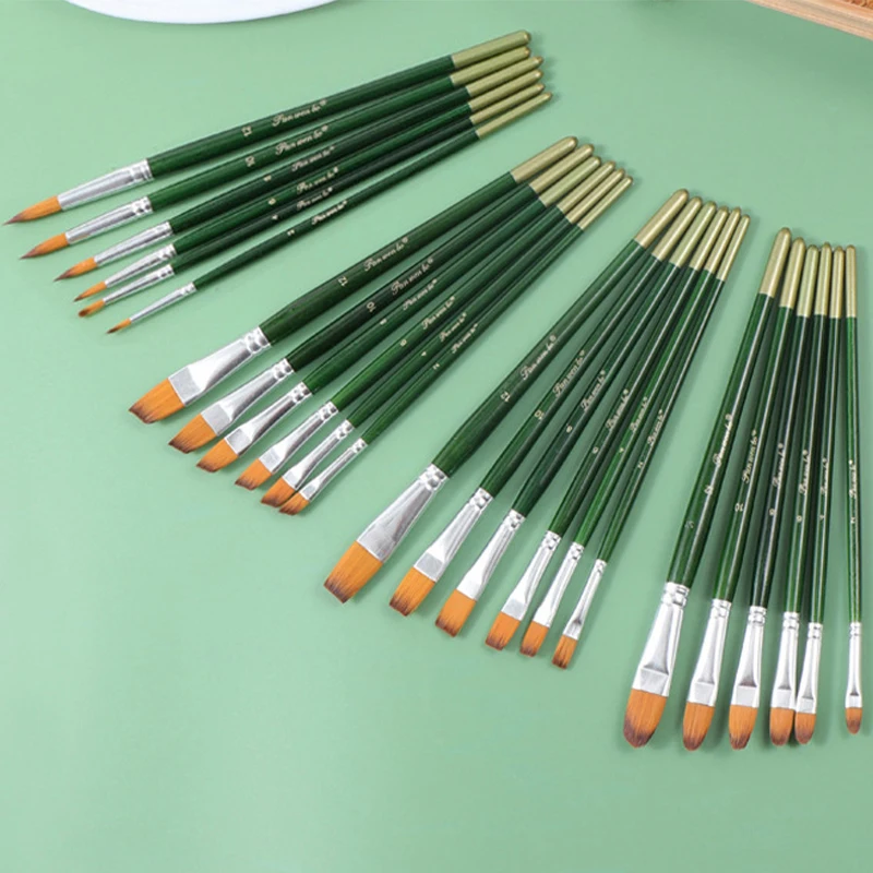 6pcs High Quality Nylon Hair Wood Green Handle Artist Paint Brush Set