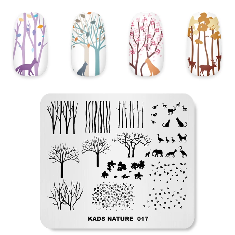 KADS NATURE 017 Stamping Plate nail art Animals Elephant Forest design nail art templates Image DIY Manicure stamp plates 6