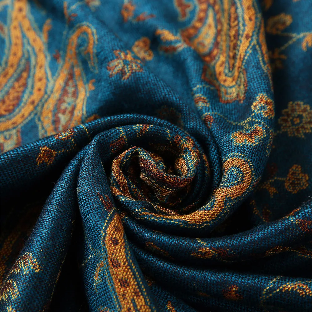 Pashmina Silk Scarf Shawl Wrap Paisley Jacquard Flowers Borders Rave 2 Layers Reversible Classic Tassels For Women 70X180cm 200g 4