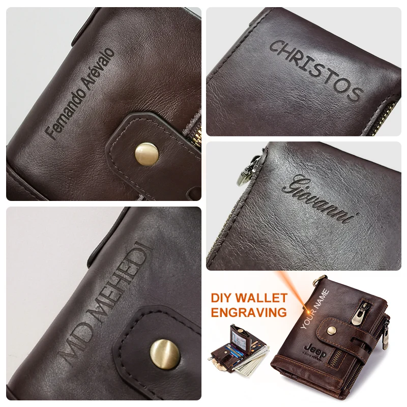 Free Engraving Cowhide Genuine Leather Men Wallet Coin Purse Mini Card Holder Chain PORTFOLIO Portomonee Male Walet Pocket Chain