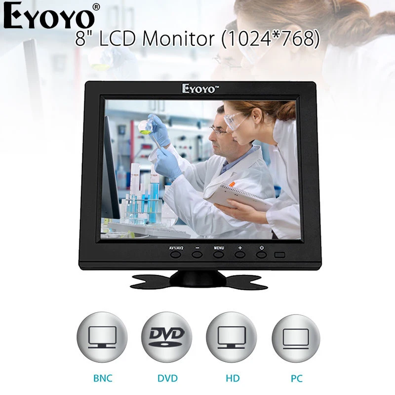 

Eyoyo EM08B 8 Inch Small Mini Computer TV Monitor TFT LCD Screen 1024x768 Moniteur With BNC VGA HDMI For PC CCTV Security Camera