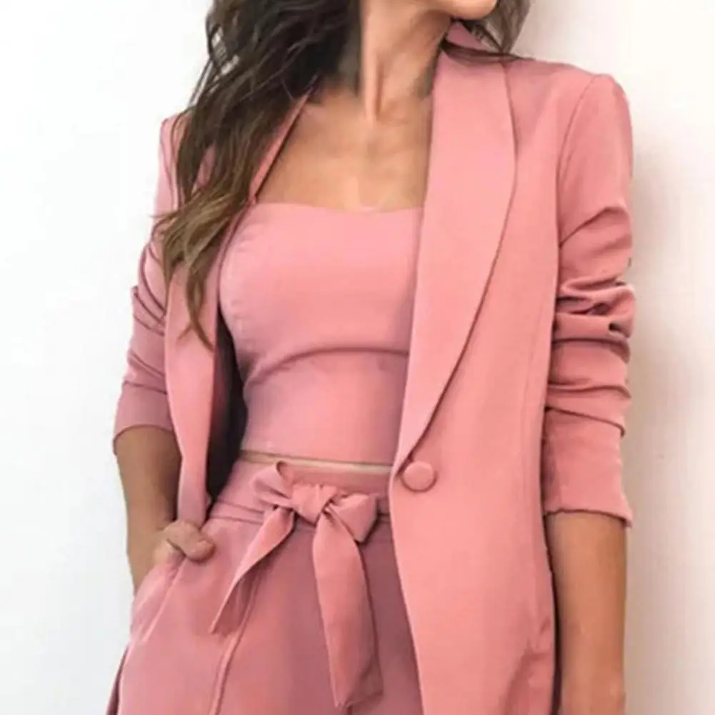 3Pcs/Set Women Suit Blazer Office Lady Outfit Pockets Solid Color Summer Coat Shorts Vest Set Loose Jacket Business Dress Suit