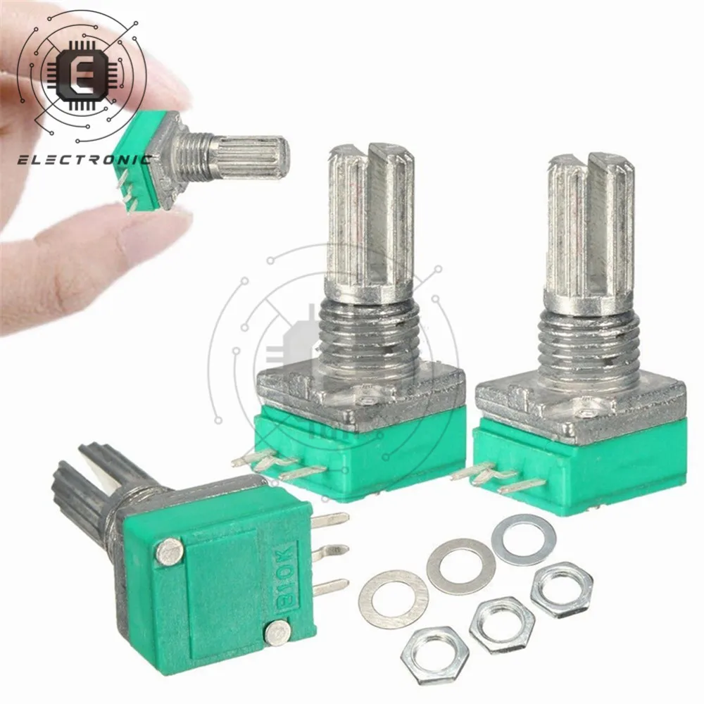 

5PCS 6MM 3 Pin Knurled Shaft Single Linear B10K Ohm Rotary Potentiometer With Nut And Washer For DVD Player