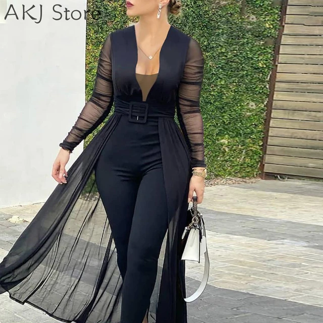 Women Fashion Elegant Long Sleeve Mesh Skinny Jumpsuits Formal Party Romper  Sheer Mesh Party Jumpsuit - Jumpsuits - AliExpress