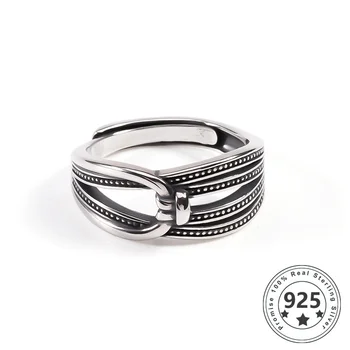 

925 Sterling Silver Double Circle Finger Ring for Women Fine Silver Jewelry Gift 18mm In Diameter (Adjustable Opening)