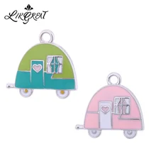 LIKGREAT-amuletos de remolque de Camping con esmalte verde y rosa, accesorios para hacer joyas, regalos para niños