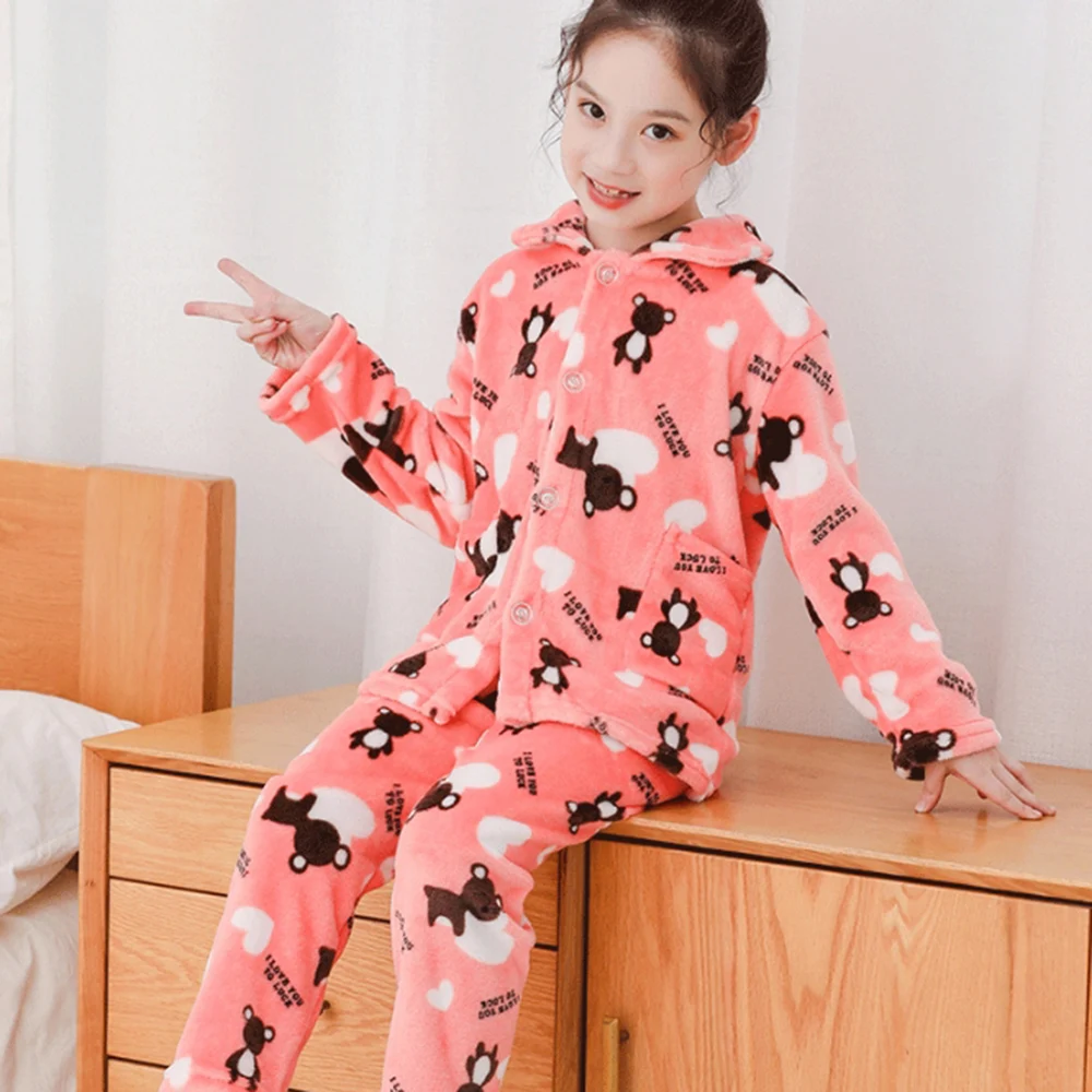 Зимние Детские флисовые пижамы; теплая фланелевая одежда для сна; детские пижамы из кораллового флиса с рисунком для девочек; домашняя одежда; Пижама для мальчиков