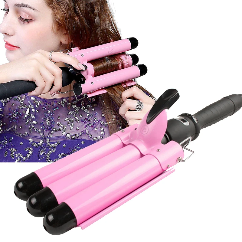 Professional Ceramic Triple Barrel Hair Curler Irons Wave Fluffy Hair