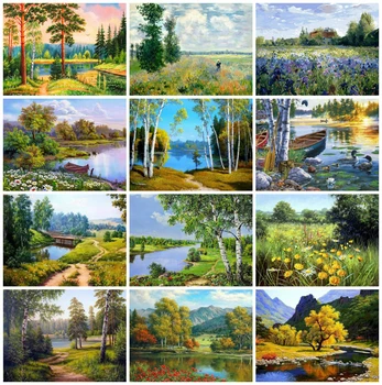 

EverShine Oil Painting By Numbers Lake Coloring By Numbers Landscape Drawing Canvas Handmade Art Home Decor