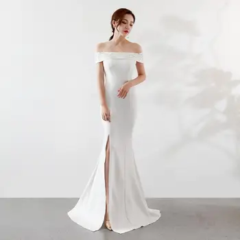 

One-shoulder elegant sexy evening dress vestidos new bride married long red fishtail split temperament elegant toast clothing