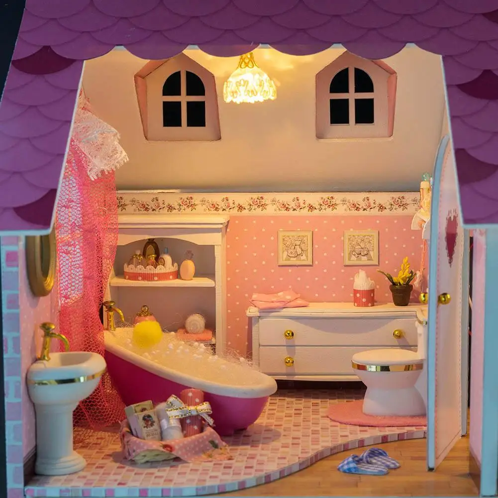 New DIY Doll House 3D Wooden Doll Houses Miniature Dollhouse Furniture Kit Casa with LED Toys 3