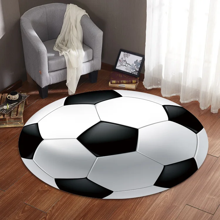 Round Anti-slip Ball Carpet Football Basketball Kids Bedroom Rug Living Room Mat Computer Chair Pad New Polyester Ball Shape 2
