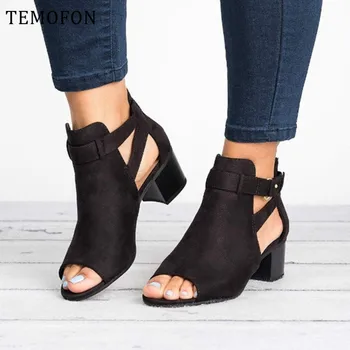 

TEMOFON women sandals open toe high heel shoes ladies gladiator sandals square heel pumps summer shoes sandalias mujer HVT1149