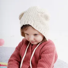 Вязанная зимняя детская шапка с ушками, мультяшная детская шапочка на шнуровке, детская шапка, детская шапка для мальчиков и девочек, шапка T3