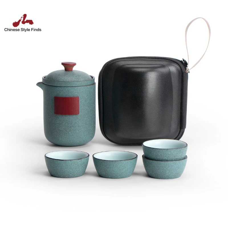 ポータブルトラベルティーセット、1ポット、6カップ、カバーボウル