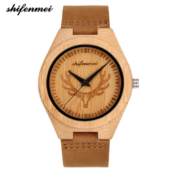 

Shifenmei Watches Mens 2019 Bamboo Wooden Watch Male Top Brand Luxury Leather Strap Wood Watches Gift for Men and Women S5538