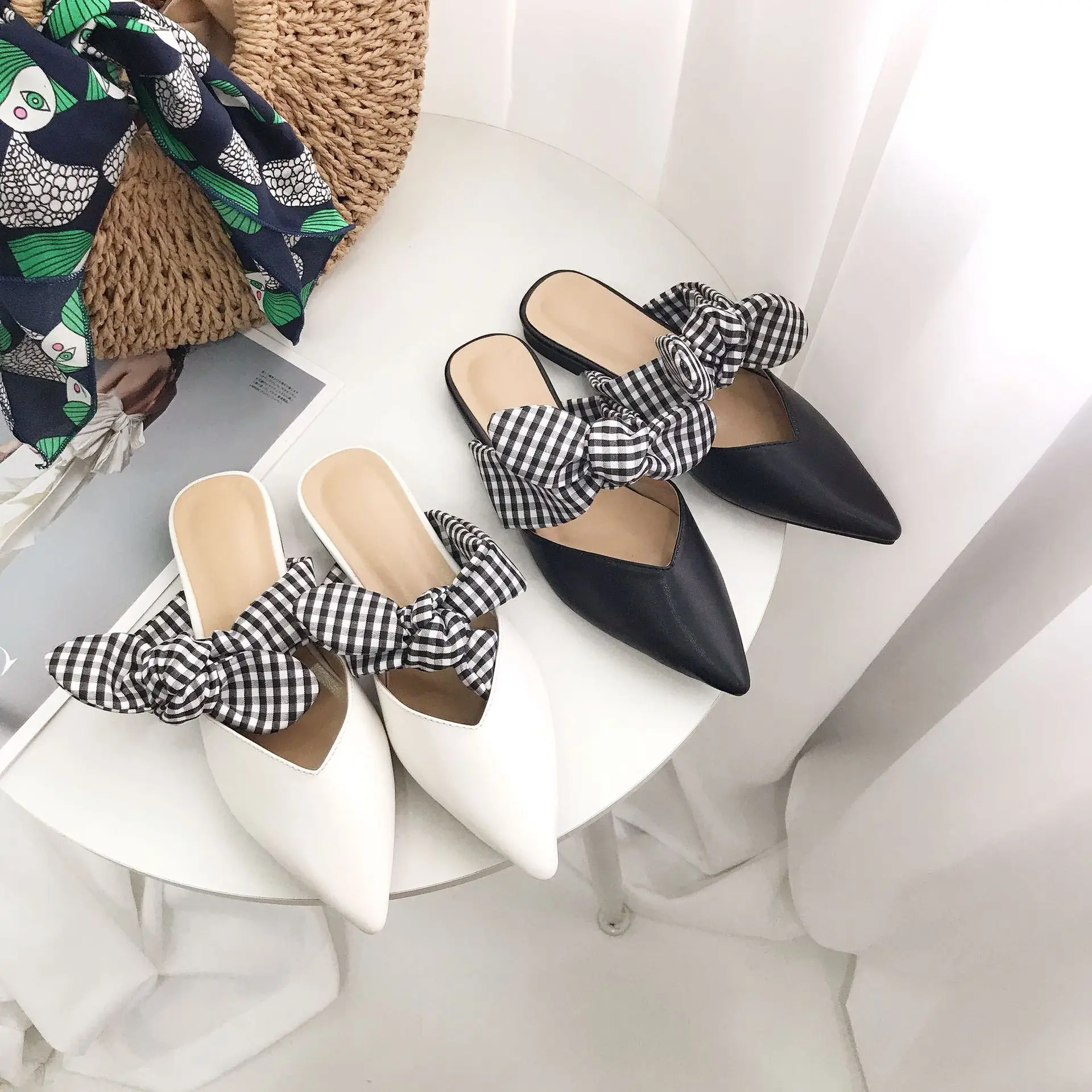 

Women's Slippers 2019 Mules Womens Shoes Cover Toe Shallow Butterfly-knot Low Big Size Slides New Flat Pointed Sliders Rubber