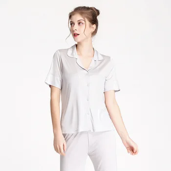 

Silk Sleepwear Women's Summer New Short-sleeved Cropped Pants Two-piece Silk Knitted Large Size Leisure Tops Dajane Solid