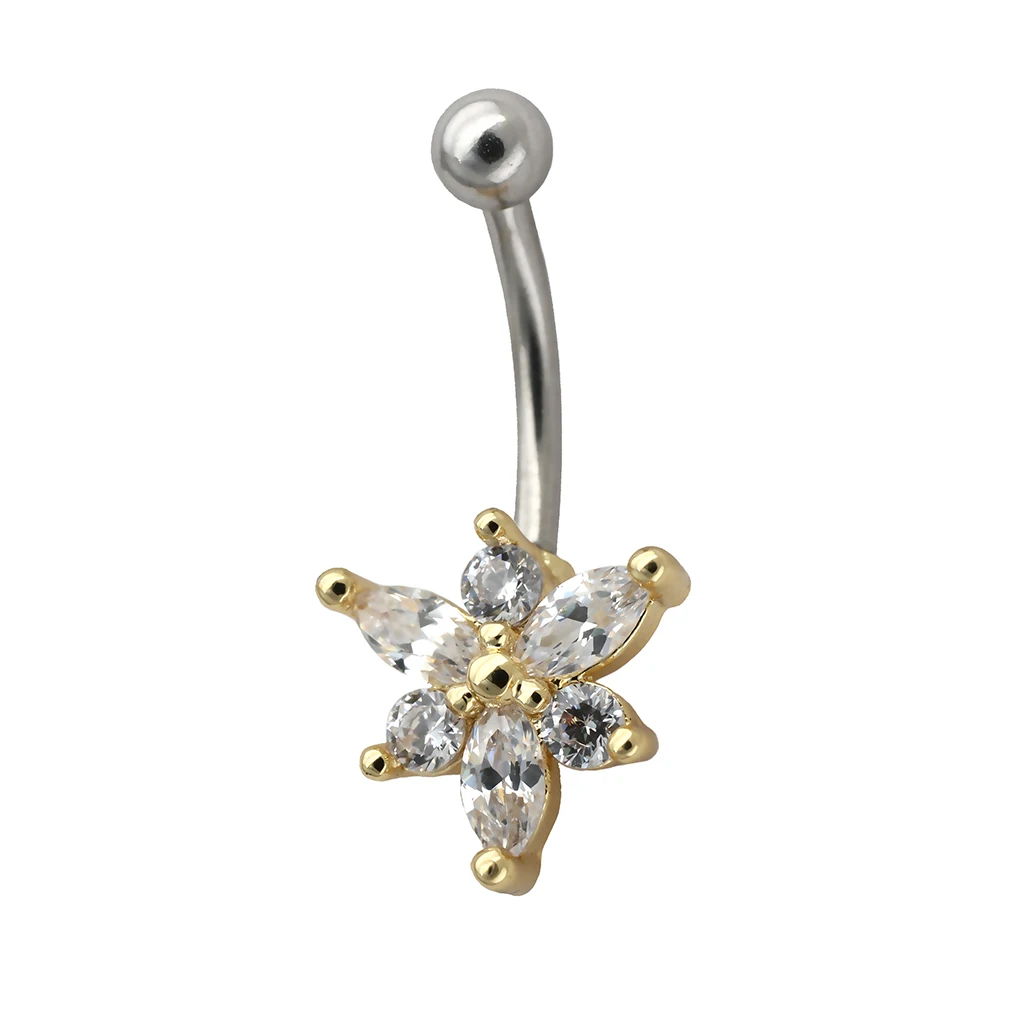 Нет MUSI 16G Eyebrow Ring 316L Surgical SS Flowers CZ Body Jewelry Eyebrow Piercing - Окраска металла: Нет