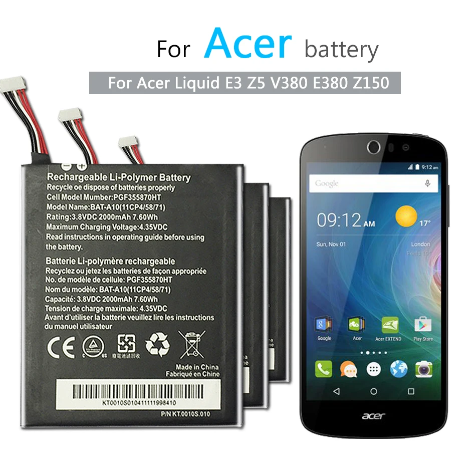 BAT-A10 мобильный телефон Батарея для жидко кристаллического Acer E3 Z5 V380 E380 Z150 Замена