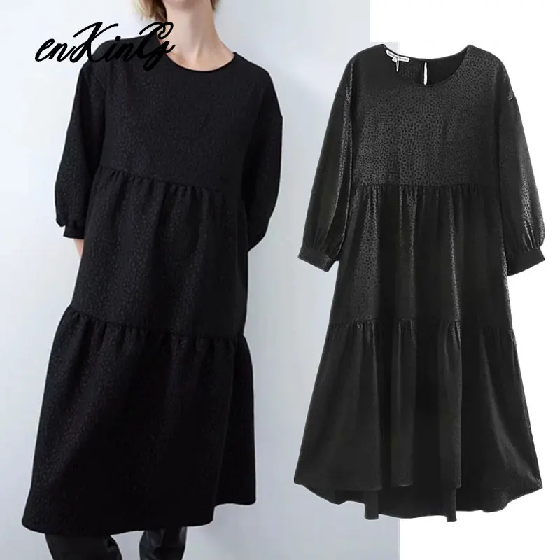 

2019 women leopard print midi za dress asymmetrical design three quarter sleeve animal pattern female wild mid calf dresses