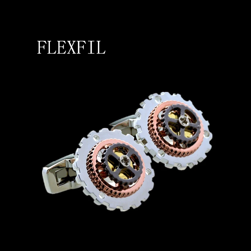 

FLEXFIL Luxury shirt cufflinks for men's Brand cuff buttons cuff links gemelos High Quality gear wedding abotoaduras Jewelry