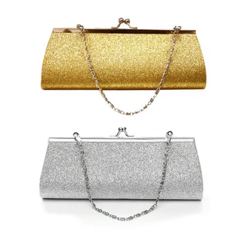 

2 Pcs Women Glitter Clutch Purse Evening Party Wedding Banquet Handbag Shoulder Bag, Gold & Silver