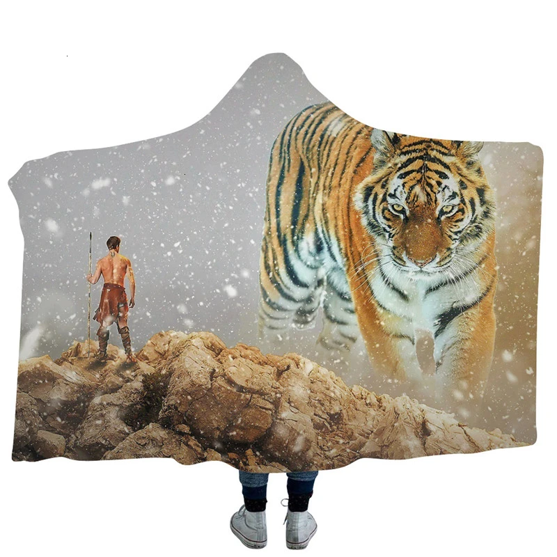 Зимнее теплое одеяло с 3d принтом тигра, переносное одеяло с капюшоном для дома, офиса, дивана, путешествий, покрывало для взрослых и детей, толстовки с капюшоном, одеяло, плащ - Цвет: Model 11