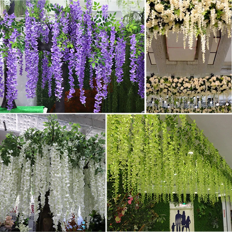 Artificial Wisteria False Violet Ceiling Flower Rattan Wedding Family