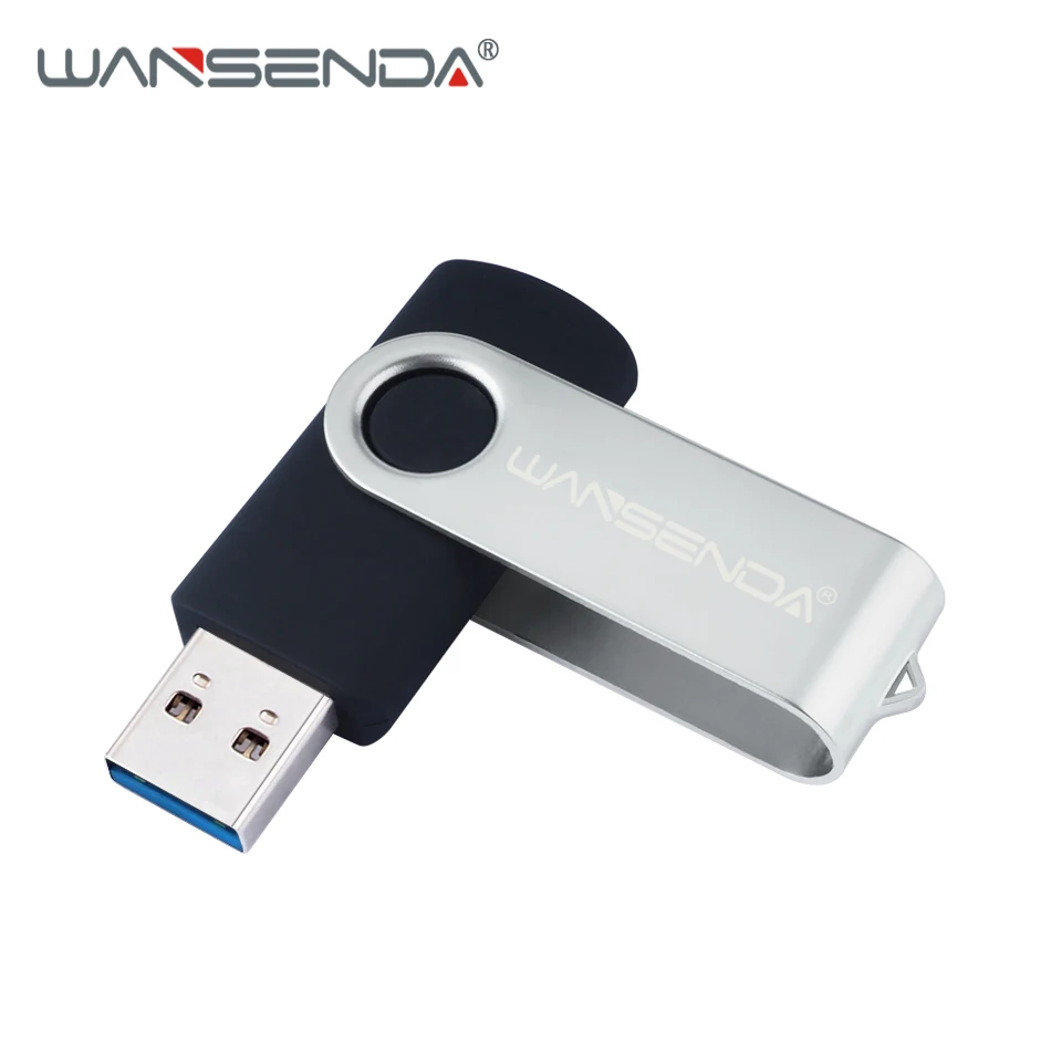 WANSENDA USB флеш-накопитель, Вращающаяся ручка, 32 ГБ, 64 ГБ, Usb флешка 3,0, 16 ГБ, 128 ГБ, 256 ГБ, флешка, флеш-карта памяти для планшетных ПК - Цвет: Черный