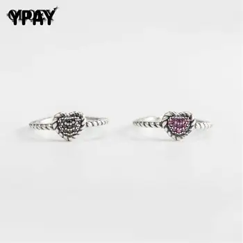 

YPAY Genuine Sterling Silver Forever Love Heart Rings for Women Romantic Opening Adjustable Ring Fine Wedding Jewelry YMR365