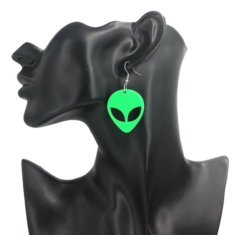 Acrylic Earrings Transparent Fluorescent Green Scientific Exploration Alien