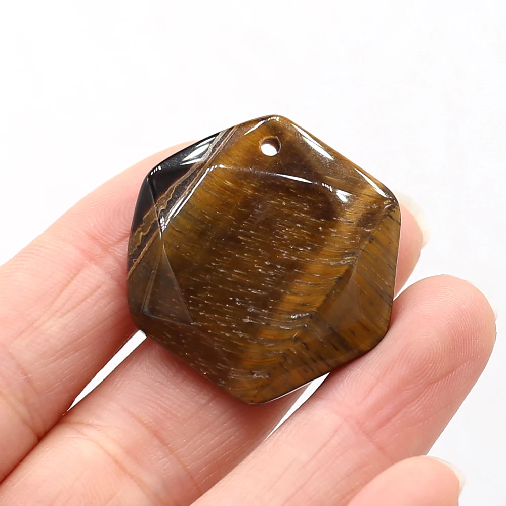 Natural Flash Labradorite Stone Pendant Hexagon Natural Amazonites Pendant Charms for Making DIY Jewerly Necklace 30x30mm