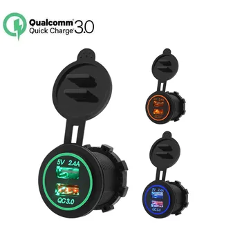 

QC 3.0 Power Socket Car Quick Charger Dual USB Vehicle-mounted DC12V-24V Charging for Smartphones