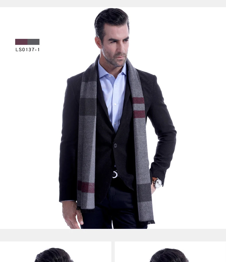 Кашемировый полосатый шарф для отдыха в деловом стиле, мужской длинный серый теплый шерстяной зимний шарф, роскошный бренд