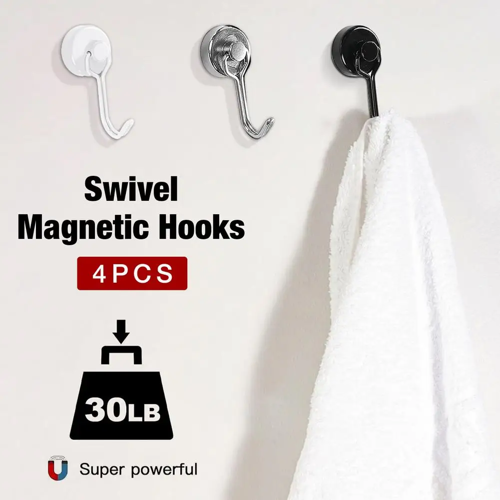 

4Pcs Swivel Swing Powerful Magnetic Hooks Neodymium Magnet Hooks Wall Holder Door Fridge Storage Hold Up 30LB