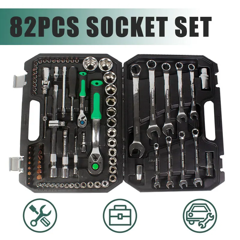 

1/4" 1/2" 82pcs Socket Tool Set Home Household Set of Tools for Car Repair Tools Ratchet Wrench Adaptor YITOK 2020 New
