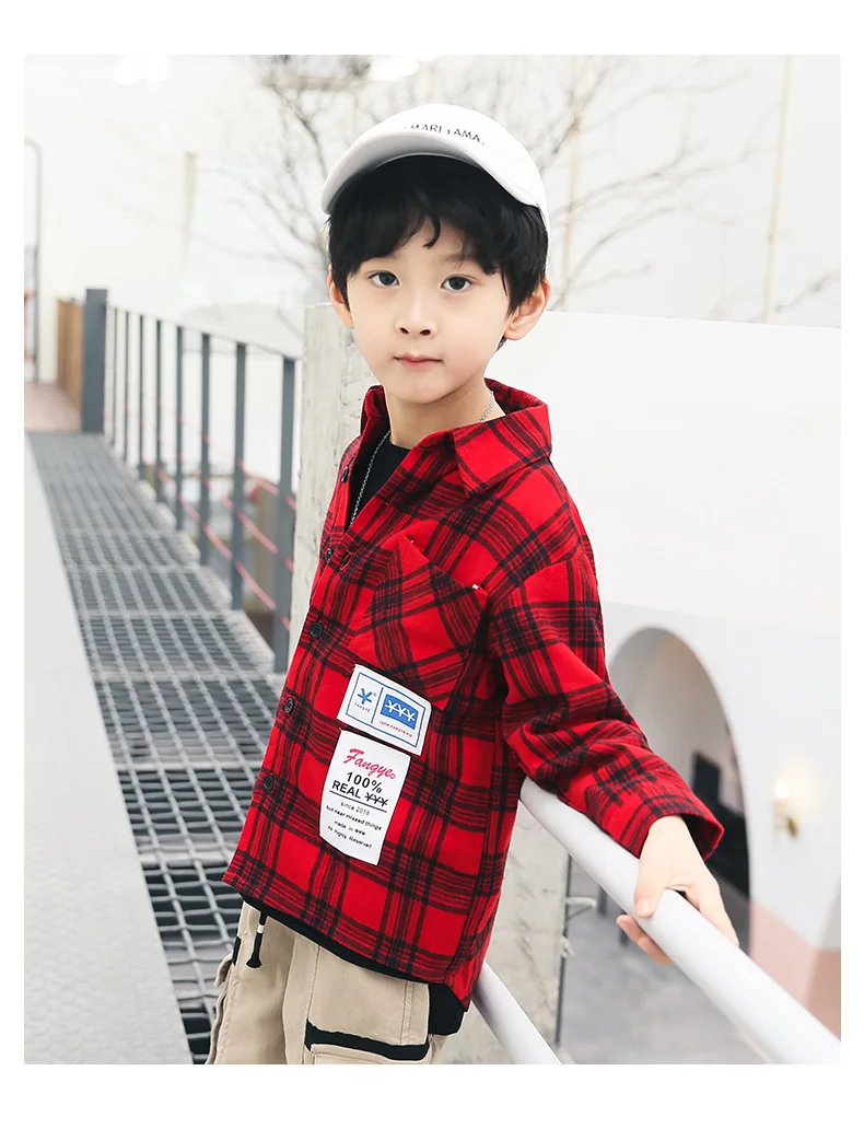 Рубашка с длинными рукавами для мальчиков; модная детская одежда; детская рубашка в клетку; Мужская весенняя одежда в Корейском стиле; Новинка года; стильная одежда для больших мальчиков