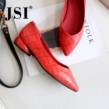 

JSI Women Shoes Pointed Toe Genuine Leather Shallow Slip-On Solid Ladies Flats Spring Autumn Fashion Basic Women Shoes jo353