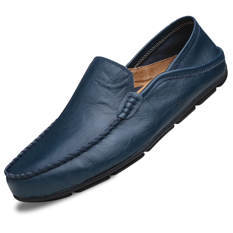 blue men shoes Модная кожаная мужская обувь; Повседневные Дышащие лоферы; мужские мокасины из натуральной кожи; удобная мужская обувь на плоской подошве; Водонепроницаемая Обувь - Цвет: blue men shoes