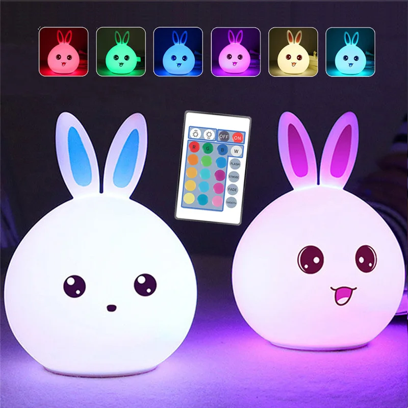 

Rabbit Silicone LED Night Light Cartoon USB Night Light With Remote Touch Sensor Bedroom Baby Kids Cute Bunny Bedside Lamps