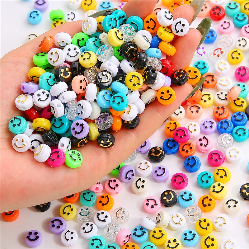  Smile Face Beads, 10mm Happy Face, Acrylic, Cute Spacer Beads,  Necklace and Bracelet Making, Jewelry Supplies, 100pcs (Multi Color)